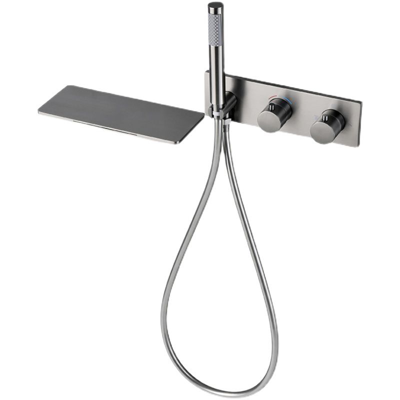 Modern Bath Faucet Solid Color Wall Mounted Waterfall Bathroom Faucet with Double Handle Clearhalo 'Bathroom Remodel & Bathroom Fixtures' 'Bathtub Faucets' 'bathtub_faucets' 'Home Improvement' 'home_improvement' 'home_improvement_bathtub_faucets' 1200x1200_e1ff82a2-d9b8-4e2f-b0c7-ff4d5fbcf5bb