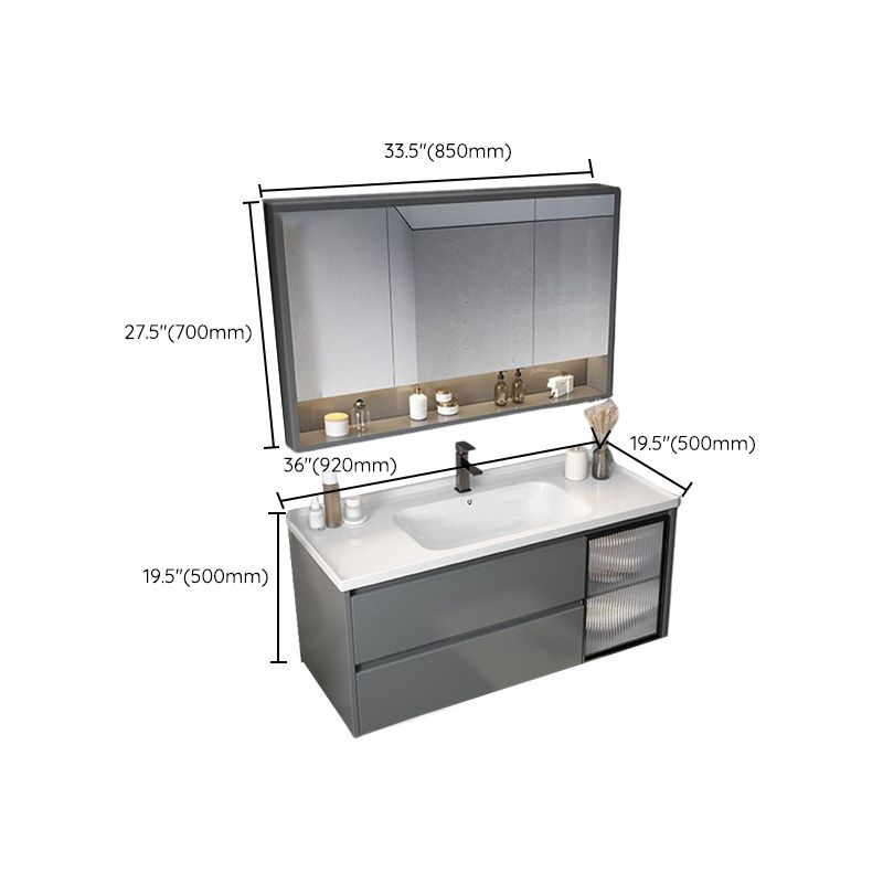Modern Gray Vanity Sink Mirror Cabinet Wall-Mounted Bathroom Vanity Cabinet with Drawers Clearhalo 'Bathroom Remodel & Bathroom Fixtures' 'Bathroom Vanities' 'bathroom_vanities' 'Home Improvement' 'home_improvement' 'home_improvement_bathroom_vanities' 1200x1200_e25f93f7-1fcf-4c10-a7b3-f006af52bf20