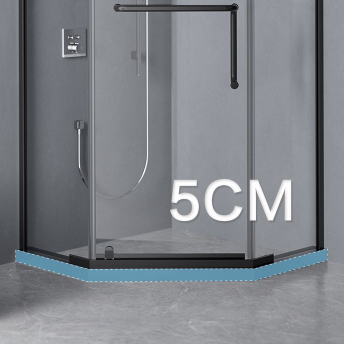 Black and Silver Neo-Angle Shower Enclosure Tempered Glass Shower Enclosure Clearhalo 'Bathroom Remodel & Bathroom Fixtures' 'Home Improvement' 'home_improvement' 'home_improvement_shower_stalls_enclosures' 'Shower Stalls & Enclosures' 'shower_stalls_enclosures' 'Showers & Bathtubs' 1200x1200_e29b3032-bf21-4413-ad12-b2113196e1ce