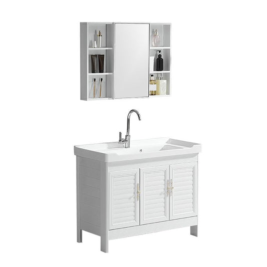 Metal Frame Vanity White Freestanding Rectangular Single Sink Glam Bath Vanity with Doors Clearhalo 'Bathroom Remodel & Bathroom Fixtures' 'Bathroom Vanities' 'bathroom_vanities' 'Home Improvement' 'home_improvement' 'home_improvement_bathroom_vanities' 1200x1200_e2f532ce-7f7c-4a91-a2ca-97632d478db6