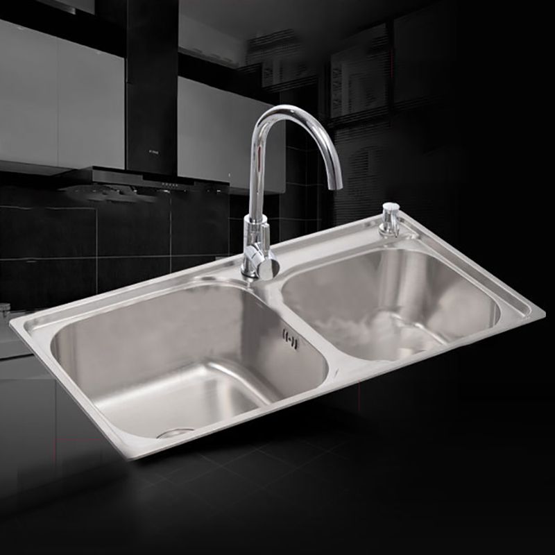 Contemporary Style Kitchen Double Sink Stainless Steel Drop-In Kitchen Sink Clearhalo 'Home Improvement' 'home_improvement' 'home_improvement_kitchen_sinks' 'Kitchen Remodel & Kitchen Fixtures' 'Kitchen Sinks & Faucet Components' 'Kitchen Sinks' 'kitchen_sinks' 1200x1200_e31d7667-0eab-41c2-a7c4-b59e761ded40