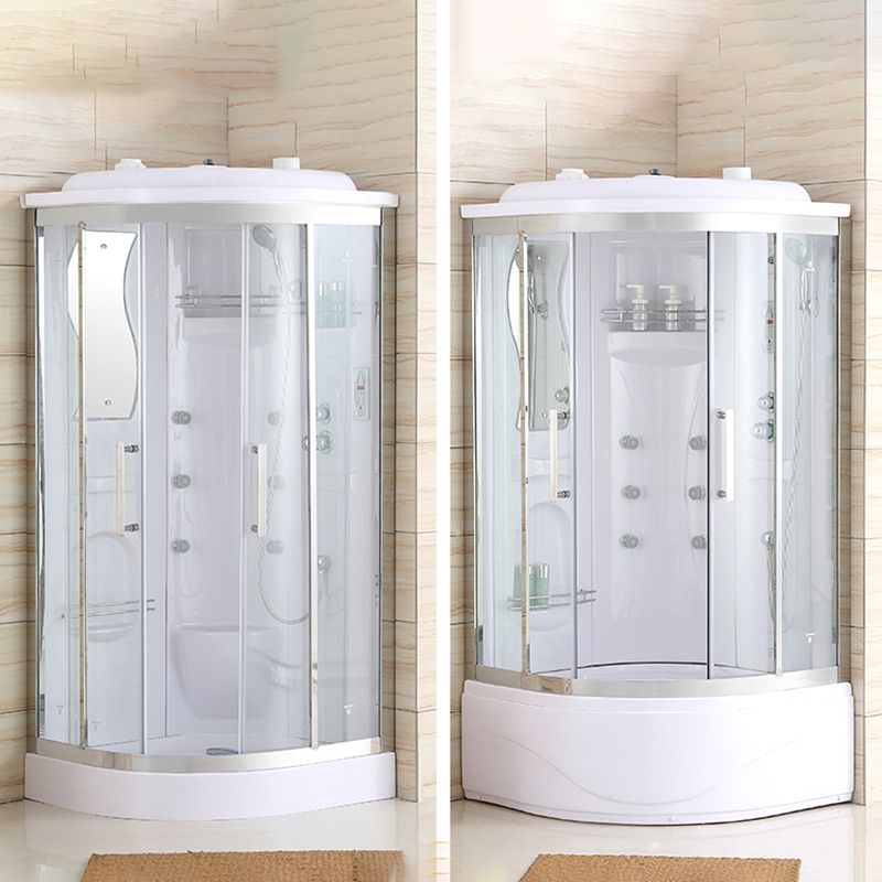 White Rounded Shower Enclosure Tempered Glass Shower Stall with Light Clearhalo 'Bathroom Remodel & Bathroom Fixtures' 'Home Improvement' 'home_improvement' 'home_improvement_shower_stalls_enclosures' 'Shower Stalls & Enclosures' 'shower_stalls_enclosures' 'Showers & Bathtubs' 1200x1200_e3216f19-4c40-4e84-a2ef-069211f000ed