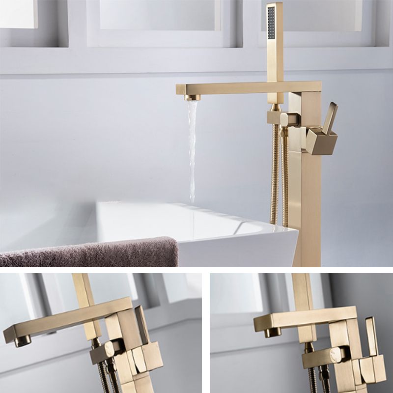 Floor Mounted Metal Freestanding Tub Filler Swivel Freestanding Tub Filler Trim in Gold Clearhalo 'Bathroom Remodel & Bathroom Fixtures' 'Bathtub Faucets' 'bathtub_faucets' 'Home Improvement' 'home_improvement' 'home_improvement_bathtub_faucets' 1200x1200_e32170cd-918a-406c-8faf-ee9bd1168416