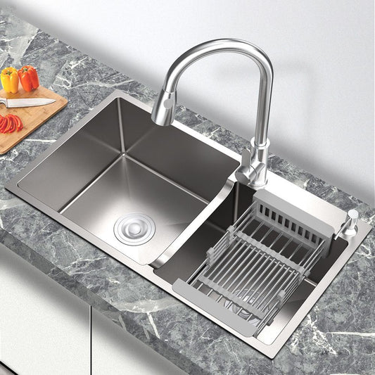 Stainless Steel 2 Holes Sink Contemporary Kitchen Sink with Basket Strainer Clearhalo 'Home Improvement' 'home_improvement' 'home_improvement_kitchen_sinks' 'Kitchen Remodel & Kitchen Fixtures' 'Kitchen Sinks & Faucet Components' 'Kitchen Sinks' 'kitchen_sinks' 1200x1200_e360cb79-7768-496e-9904-916ac121b41e