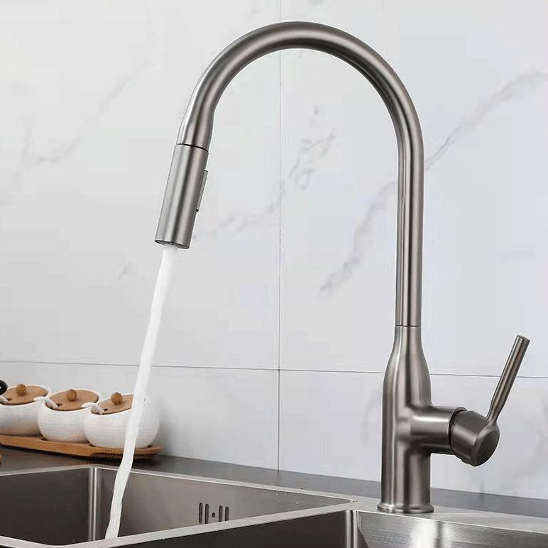 Modern 1-Handle Faucet Pull out Sprayer Standard Kitchen Faucet Clearhalo 'Home Improvement' 'home_improvement' 'home_improvement_kitchen_faucets' 'Kitchen Faucets' 'Kitchen Remodel & Kitchen Fixtures' 'Kitchen Sinks & Faucet Components' 'kitchen_faucets' 1200x1200_e3705c2e-ea4c-463c-9d53-c027ea6780ed