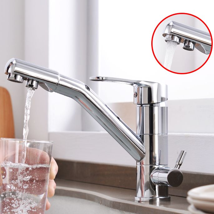 Contemporary Single Handle Kitchen Faucet Rotatable 1-Hold Bar Faucet Clearhalo 'Home Improvement' 'home_improvement' 'home_improvement_kitchen_faucets' 'Kitchen Faucets' 'Kitchen Remodel & Kitchen Fixtures' 'Kitchen Sinks & Faucet Components' 'kitchen_faucets' 1200x1200_e388f0ab-81ba-4630-9672-83015749c5f6
