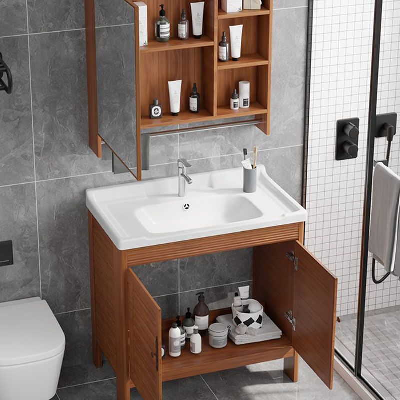 Rectangle Vanity Set Metal Frame Mirror Freestanding 2 Doors Single Sink Bath Vanity Clearhalo 'Bathroom Remodel & Bathroom Fixtures' 'Bathroom Vanities' 'bathroom_vanities' 'Home Improvement' 'home_improvement' 'home_improvement_bathroom_vanities' 1200x1200_e3a2ee18-8089-4e7e-ab42-ead1619e0c9a