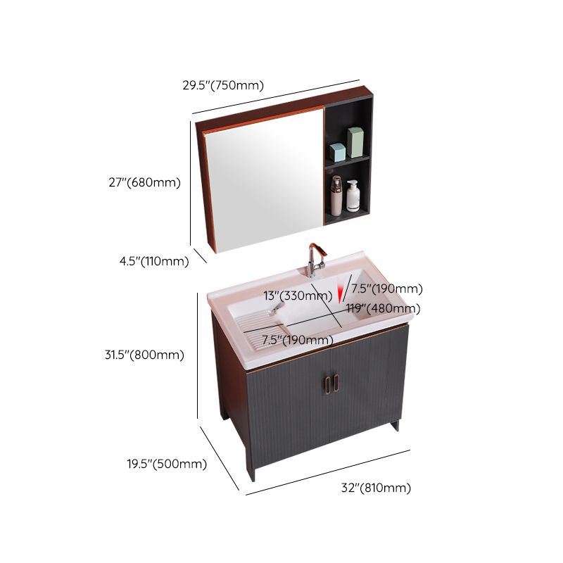 Waterproof Vanity Grey Single Sink Freestanding Mirror Rectangular Bath Vanity with Doors Clearhalo 'Bathroom Remodel & Bathroom Fixtures' 'Bathroom Vanities' 'bathroom_vanities' 'Home Improvement' 'home_improvement' 'home_improvement_bathroom_vanities' 1200x1200_e3b4c48f-8ecc-41ad-831a-c84b9280a718