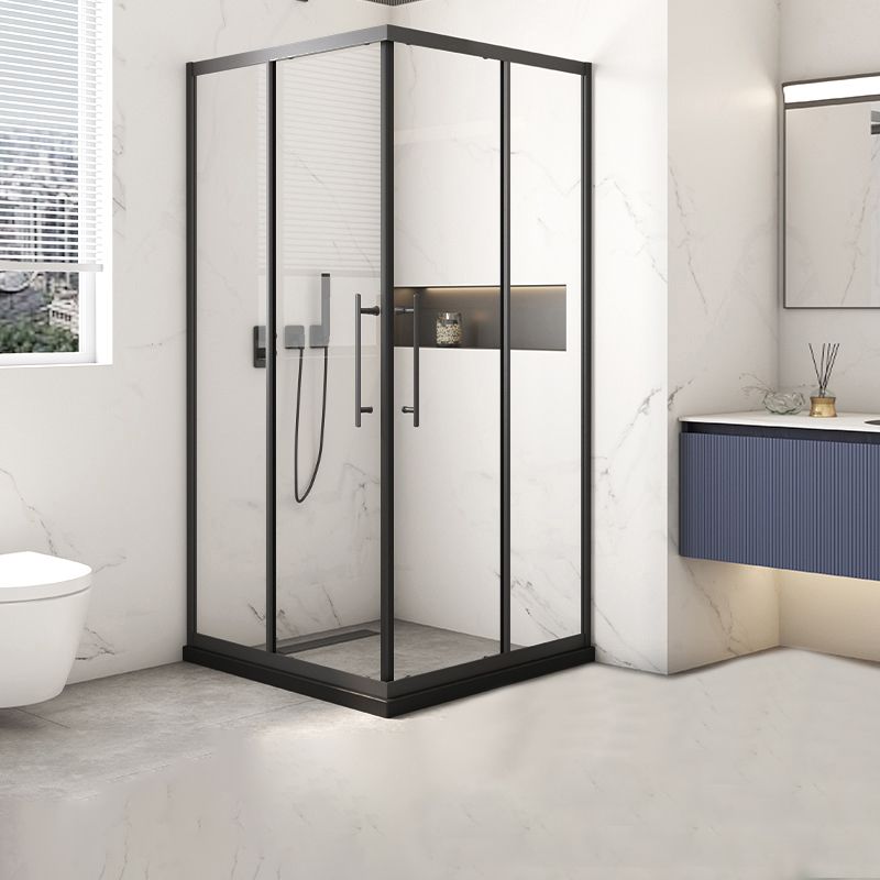 Black Framed Shower Doors Double Sliding Tempered Shower Bath Door Clearhalo 'Bathroom Remodel & Bathroom Fixtures' 'Home Improvement' 'home_improvement' 'home_improvement_shower_tub_doors' 'Shower and Tub Doors' 'shower_tub_doors' 'Showers & Bathtubs' 1200x1200_e3b7a8bc-3a9e-4fca-b120-e07d12200fe8