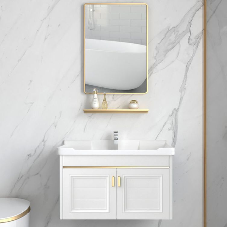 Glam Single Sink Bath Vanity Wall Mount White Metal Base Sink Vanity Clearhalo 'Bathroom Remodel & Bathroom Fixtures' 'Bathroom Vanities' 'bathroom_vanities' 'Home Improvement' 'home_improvement' 'home_improvement_bathroom_vanities' 1200x1200_e3c5066e-860f-44ab-ae62-3931e127b5a4