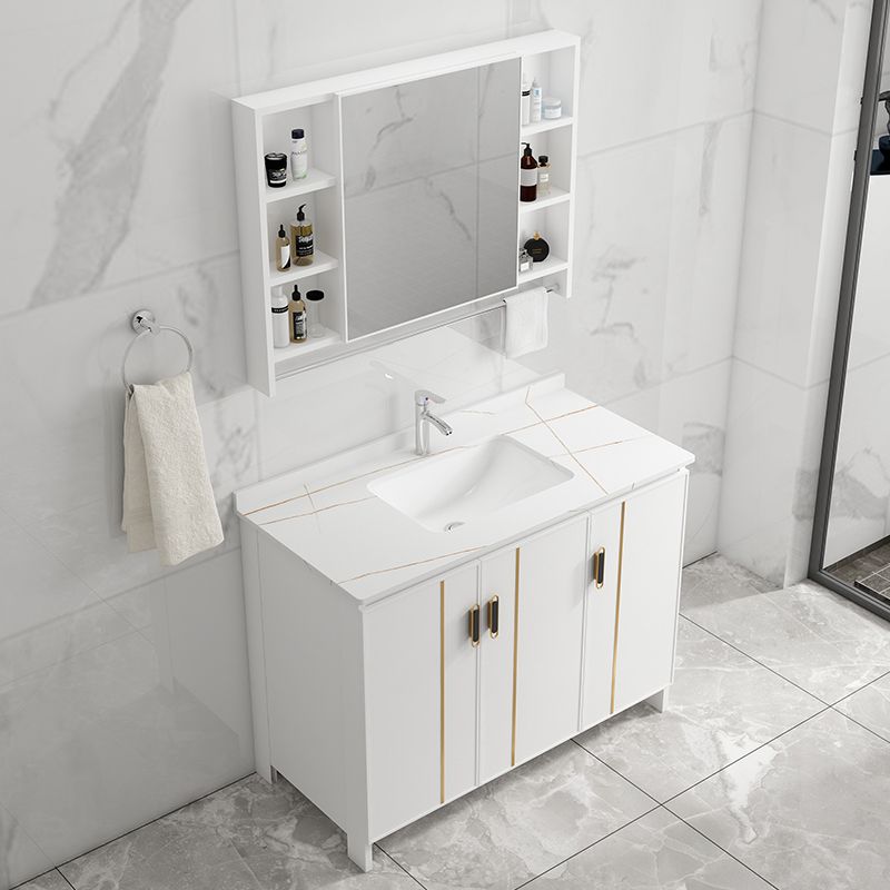 Single Sink Vanity Set White Mirror 2 Doors Freestanding Metal Frame Vanity Clearhalo 'Bathroom Remodel & Bathroom Fixtures' 'Bathroom Vanities' 'bathroom_vanities' 'Home Improvement' 'home_improvement' 'home_improvement_bathroom_vanities' 1200x1200_e3e072fb-2d15-45a8-8f40-935b362eef05