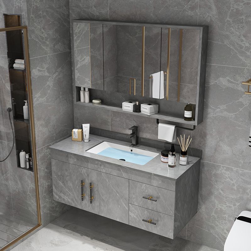 Stone Top Vanity Set Single Sink Mirror Drawers Wall-Mounted Rectangle Vanity with 2 Doors Clearhalo 'Bathroom Remodel & Bathroom Fixtures' 'Bathroom Vanities' 'bathroom_vanities' 'Home Improvement' 'home_improvement' 'home_improvement_bathroom_vanities' 1200x1200_e3ef0e91-9498-48da-81ce-941ad3b1442a