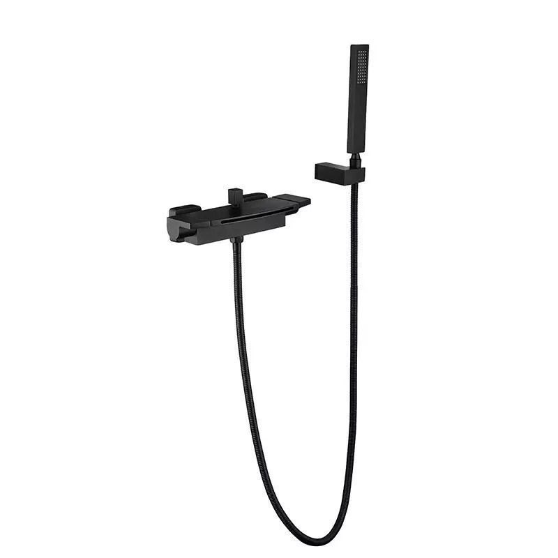 Waterfall Spout Tub Filler Handshower Lever Handle Wall-Mounted Shower Hose Tub Faucet Clearhalo 'Bathroom Remodel & Bathroom Fixtures' 'Bathtub Faucets' 'bathtub_faucets' 'Home Improvement' 'home_improvement' 'home_improvement_bathtub_faucets' 1200x1200_e3fdf9c8-5b4a-452a-be90-986bb6fb0412