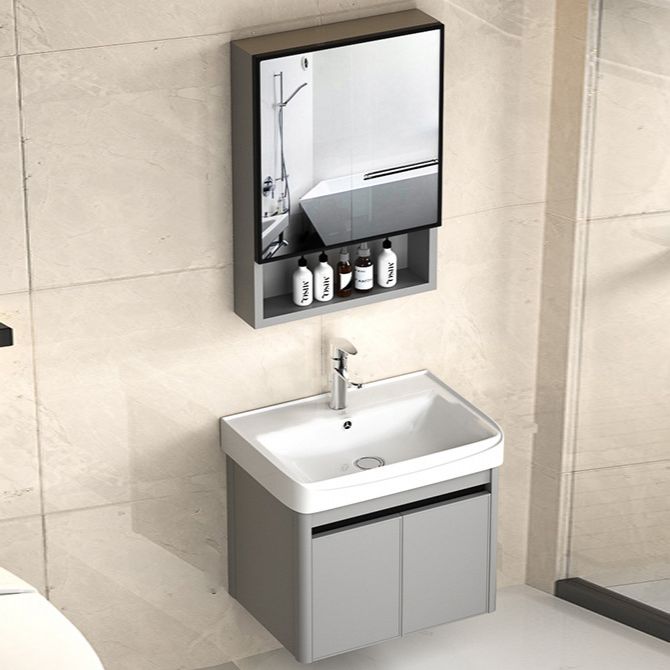 2 Doors Bathroom Vanity Mirror Grey Rectangle Single Sink Wall Mount Vanity Clearhalo 'Bathroom Remodel & Bathroom Fixtures' 'Bathroom Vanities' 'bathroom_vanities' 'Home Improvement' 'home_improvement' 'home_improvement_bathroom_vanities' 1200x1200_e41970da-fa59-44d9-807e-a3d8a198b8ad