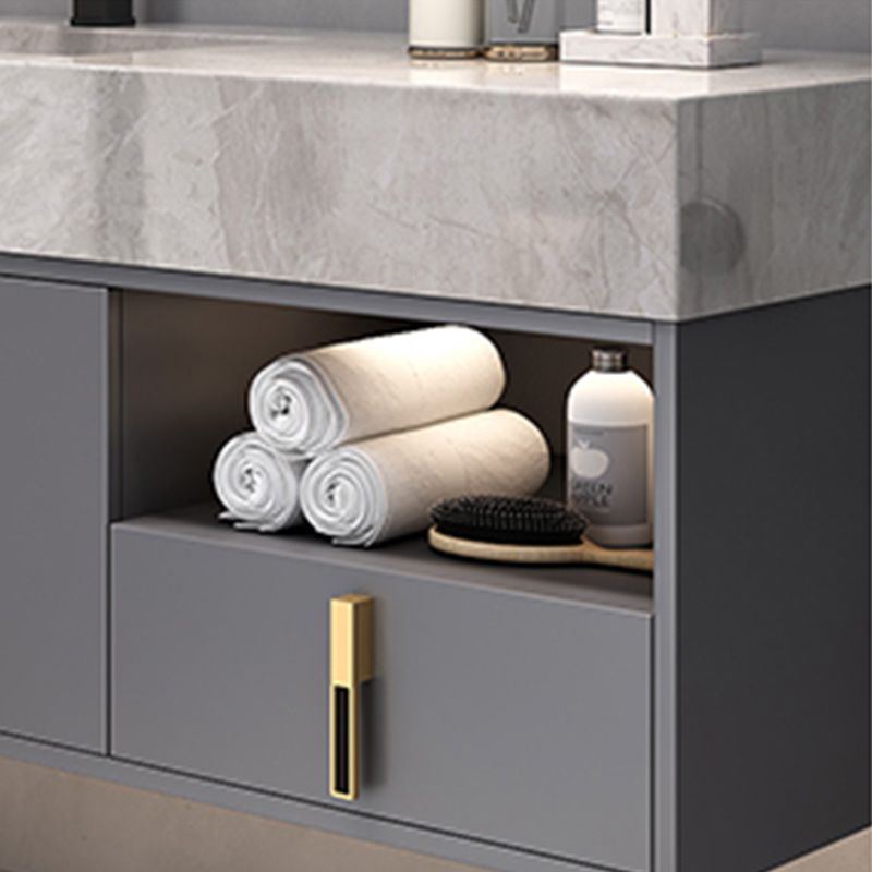 Glam Bathroom Sink Vanity Carrara Marble with Mirror and Standalone Cabinet Vanity Set Clearhalo 'Bathroom Remodel & Bathroom Fixtures' 'Bathroom Vanities' 'bathroom_vanities' 'Home Improvement' 'home_improvement' 'home_improvement_bathroom_vanities' 1200x1200_e4b288ac-0538-4a24-b55c-1369acedf668