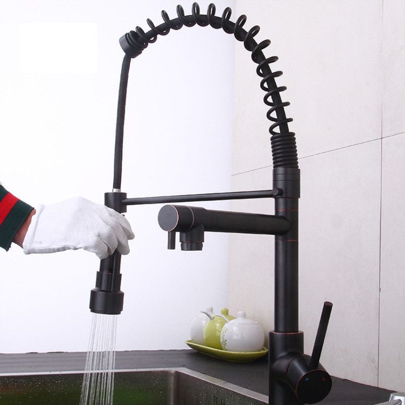 Modern Faucet Spring Swivel Drop down Lever Handle High Arc Kitchen Faucet Clearhalo 'Home Improvement' 'home_improvement' 'home_improvement_kitchen_faucets' 'Kitchen Faucets' 'Kitchen Remodel & Kitchen Fixtures' 'Kitchen Sinks & Faucet Components' 'kitchen_faucets' 1200x1200_e4dfbc26-ef85-45d7-b950-31a0e9b13874