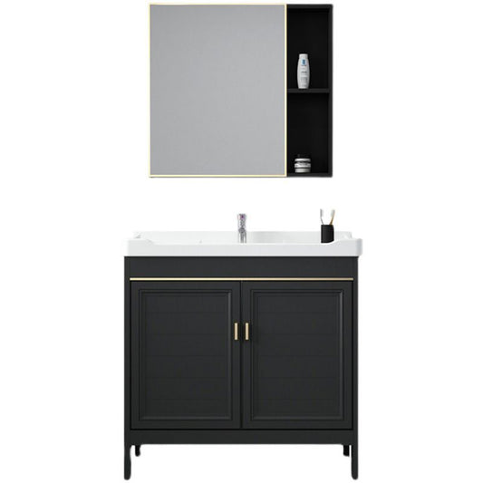 Modern Metal Sink Cabinet Mirror Wall-Mounted Bathroom Vanity Cabinet in Black Clearhalo 'Bathroom Remodel & Bathroom Fixtures' 'Bathroom Vanities' 'bathroom_vanities' 'Home Improvement' 'home_improvement' 'home_improvement_bathroom_vanities' 1200x1200_e5031d24-29ee-4480-a0a8-50b38766a340