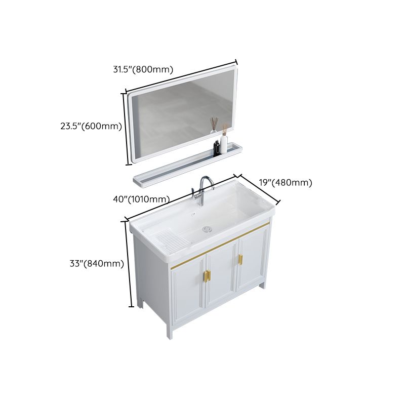 Freestanding Vanity Single Sink Metal Frame Rectangular White Mirror Vanity with Doors Clearhalo 'Bathroom Remodel & Bathroom Fixtures' 'Bathroom Vanities' 'bathroom_vanities' 'Home Improvement' 'home_improvement' 'home_improvement_bathroom_vanities' 1200x1200_e50a1743-82c0-4f41-949b-81e51e3a8ac2
