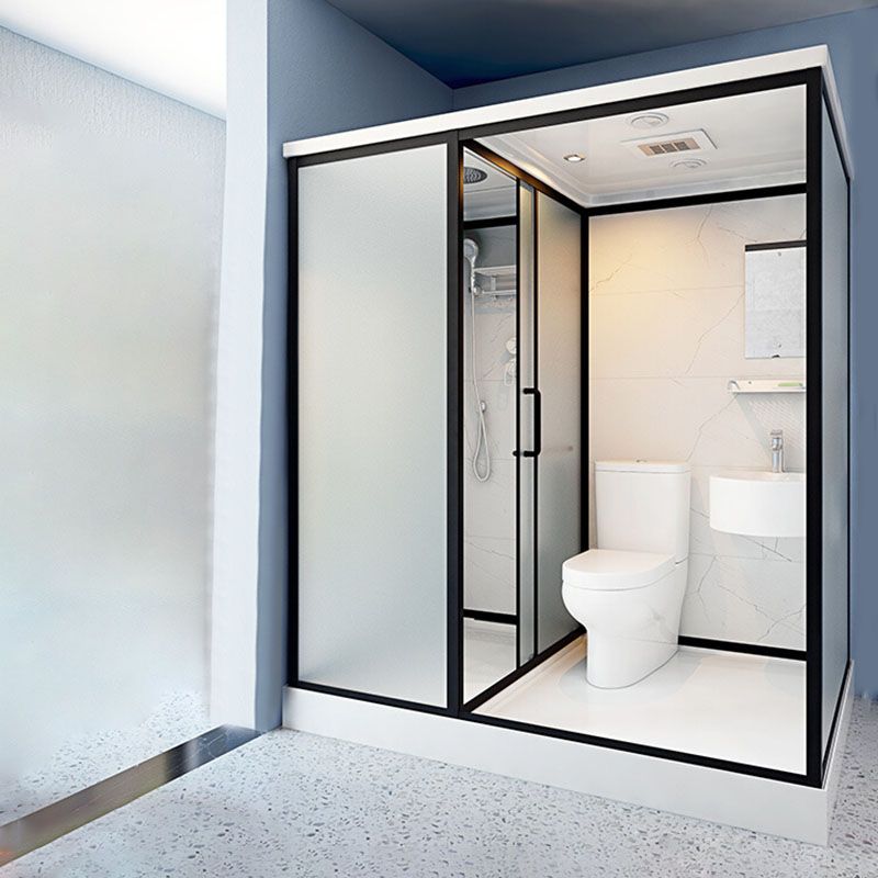 Frosted Tempered Glass Framed Shower Stall with White Base and Towel Bar Clearhalo 'Bathroom Remodel & Bathroom Fixtures' 'Home Improvement' 'home_improvement' 'home_improvement_shower_stalls_enclosures' 'Shower Stalls & Enclosures' 'shower_stalls_enclosures' 'Showers & Bathtubs' 1200x1200_e518d488-2ae1-485b-b634-9a86aa1212eb