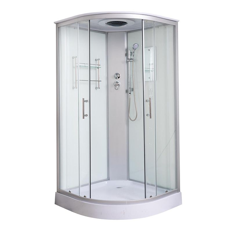 Rounded Shower Stall Double Sliding Shower Stall with Rain Shower Clearhalo 'Bathroom Remodel & Bathroom Fixtures' 'Home Improvement' 'home_improvement' 'home_improvement_shower_stalls_enclosures' 'Shower Stalls & Enclosures' 'shower_stalls_enclosures' 'Showers & Bathtubs' 1200x1200_e53d275e-b1a5-4610-9516-072629f42b5e