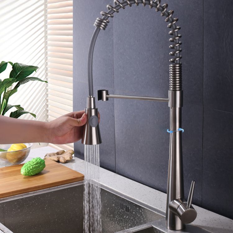 Contemporary Kitchen Faucet Pull down Sprayer Standard Bar Faucet in Silver Clearhalo 'Home Improvement' 'home_improvement' 'home_improvement_kitchen_faucets' 'Kitchen Faucets' 'Kitchen Remodel & Kitchen Fixtures' 'Kitchen Sinks & Faucet Components' 'kitchen_faucets' 1200x1200_e53d94a8-c2f9-4eb4-abfb-19ba4d107b72