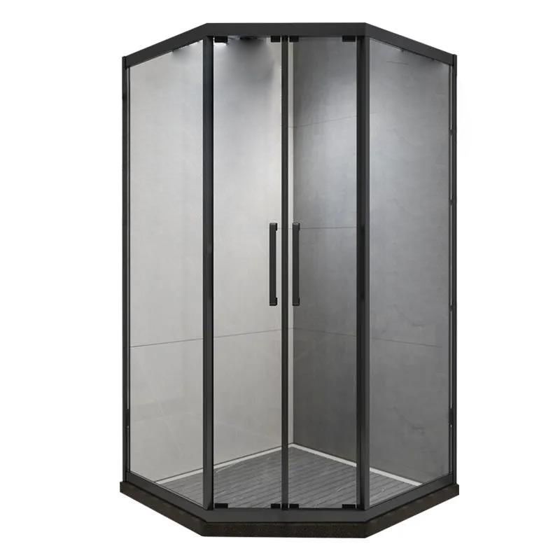 Black Double Sliding Shower Bath Door Framed Clear Shower Doors Clearhalo 'Bathroom Remodel & Bathroom Fixtures' 'Home Improvement' 'home_improvement' 'home_improvement_shower_tub_doors' 'Shower and Tub Doors' 'shower_tub_doors' 'Showers & Bathtubs' 1200x1200_e54dce2c-fe4c-42c8-9641-6e974f316c9e