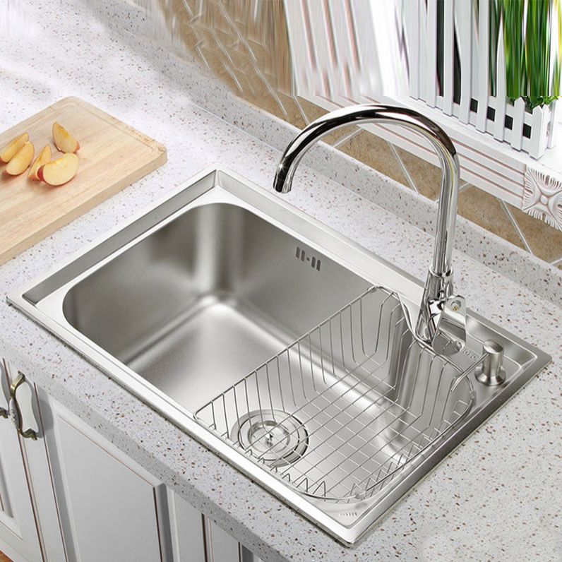Modern Style Kitchen Sink Stainless Steel Single Bowl Kitchen Sink with Basket Strainer Clearhalo 'Home Improvement' 'home_improvement' 'home_improvement_kitchen_sinks' 'Kitchen Remodel & Kitchen Fixtures' 'Kitchen Sinks & Faucet Components' 'Kitchen Sinks' 'kitchen_sinks' 1200x1200_e572090a-b4c6-4d44-98f0-7c4eb1075cbc