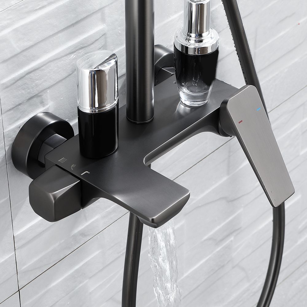 Grey Shower Set Knob Handle Handshower Wall Mounted Square Swivel Shower Set Clearhalo 'Bathroom Remodel & Bathroom Fixtures' 'Home Improvement' 'home_improvement' 'home_improvement_shower_faucets' 'Shower Faucets & Systems' 'shower_faucets' 'Showers & Bathtubs Plumbing' 'Showers & Bathtubs' 1200x1200_e5a83e41-54f9-4efc-bb0c-f829458617a6