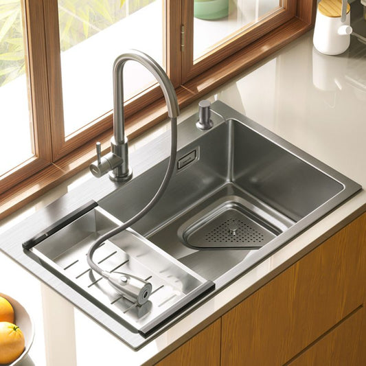 Modern Stainless Steel Kitchen Sink Single Bowl Rectangle Sink with Soap Dispenser Clearhalo 'Home Improvement' 'home_improvement' 'home_improvement_kitchen_sinks' 'Kitchen Remodel & Kitchen Fixtures' 'Kitchen Sinks & Faucet Components' 'Kitchen Sinks' 'kitchen_sinks' 1200x1200_e5ae705a-3f34-4334-9758-e75d17ab6b3a