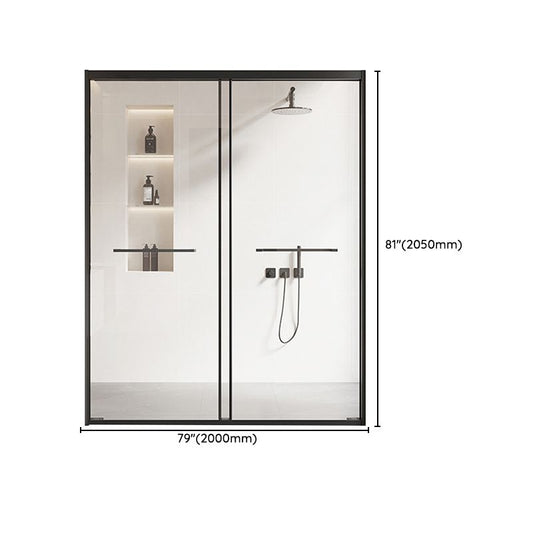 Double Sliding Framed Shower Bath Door Transparent Satin Black Shower Doors Clearhalo 'Bathroom Remodel & Bathroom Fixtures' 'Home Improvement' 'home_improvement' 'home_improvement_shower_tub_doors' 'Shower and Tub Doors' 'shower_tub_doors' 'Showers & Bathtubs' 1200x1200_e5bd993c-ecf5-4f10-bd91-57ec49eb14f6