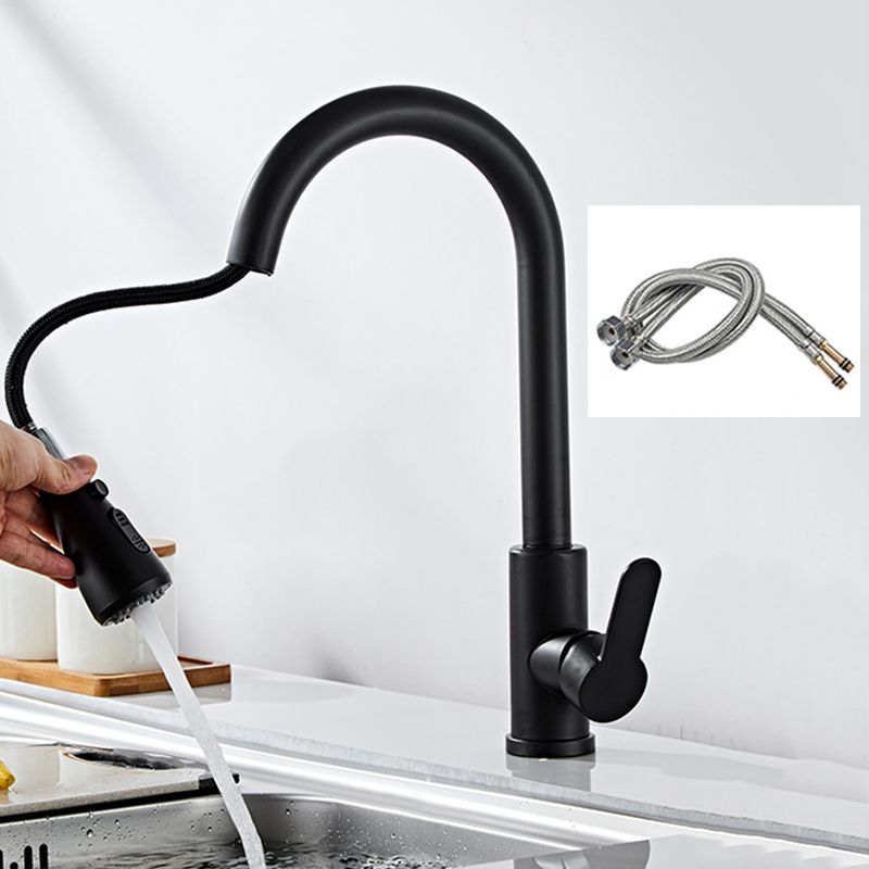 Modern 1-Handle Faucet with Pull out Sprayer 304 Stainless Steel Gooseneck Faucet Clearhalo 'Home Improvement' 'home_improvement' 'home_improvement_kitchen_faucets' 'Kitchen Faucets' 'Kitchen Remodel & Kitchen Fixtures' 'Kitchen Sinks & Faucet Components' 'kitchen_faucets' 1200x1200_e5e5d838-d1fc-4675-95ce-7c759ab44521
