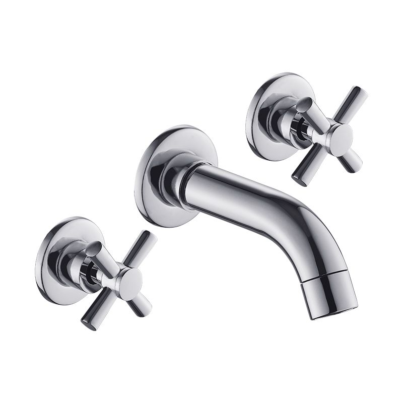 Modern Bathroom Faucet Wall Mounted Cross Handles Low Arc Faucet Clearhalo 'Bathroom Remodel & Bathroom Fixtures' 'Bathroom Sink Faucets' 'Bathroom Sinks & Faucet Components' 'bathroom_sink_faucets' 'Home Improvement' 'home_improvement' 'home_improvement_bathroom_sink_faucets' 1200x1200_e5ffcb23-cd22-41c7-8583-93b0a8d32452
