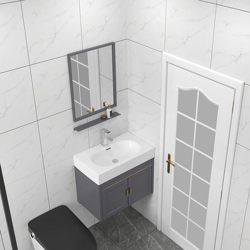 Glam Single Ceramic Top Vanity Oval Wall Mount Vanity Set with Mirror Clearhalo 'Bathroom Remodel & Bathroom Fixtures' 'Bathroom Vanities' 'bathroom_vanities' 'Home Improvement' 'home_improvement' 'home_improvement_bathroom_vanities' 1200x1200_e619f257-6d7a-4fd9-be0c-988f6419f5f7