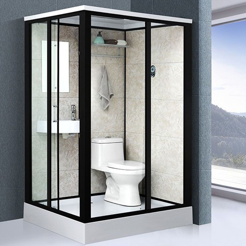 Framed Rectangle Frosted Corner Shower Stall with White Base Clearhalo 'Bathroom Remodel & Bathroom Fixtures' 'Home Improvement' 'home_improvement' 'home_improvement_shower_stalls_enclosures' 'Shower Stalls & Enclosures' 'shower_stalls_enclosures' 'Showers & Bathtubs' 1200x1200_e6225066-a4bf-4bcc-950a-247245ac8948
