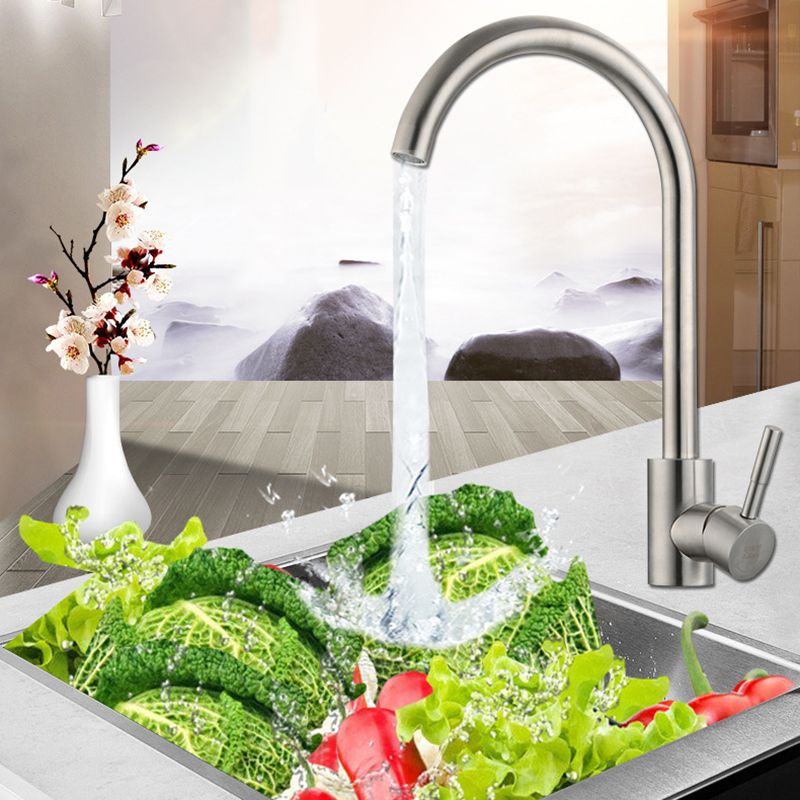 Contemporary Single Handle Kitchen Faucet 1-Hold Water Filler Clearhalo 'Home Improvement' 'home_improvement' 'home_improvement_kitchen_faucets' 'Kitchen Faucets' 'Kitchen Remodel & Kitchen Fixtures' 'Kitchen Sinks & Faucet Components' 'kitchen_faucets' 1200x1200_e62444c3-34fa-489f-9d5f-a00a8328247e