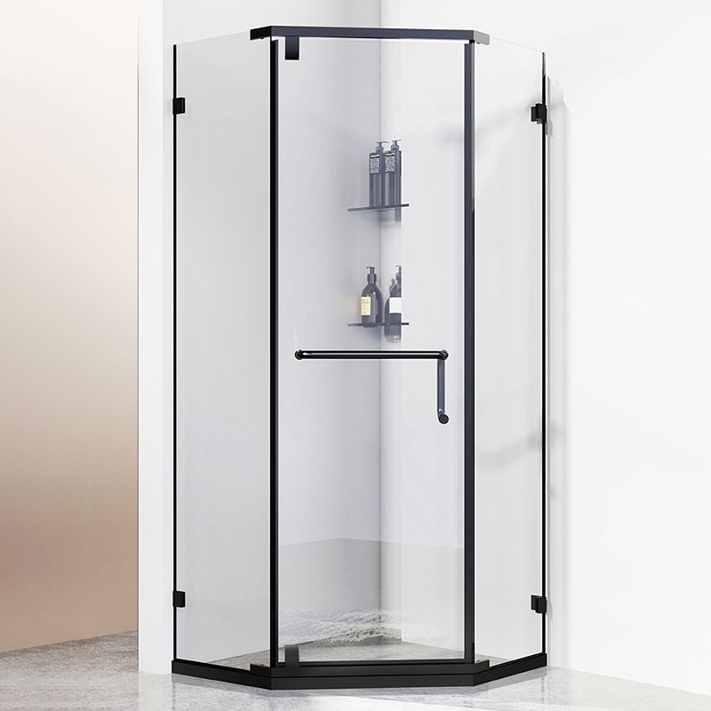 Neo-Angle Tempered Glass Shower Enclosure Black Framed Shower Kit Clearhalo 'Bathroom Remodel & Bathroom Fixtures' 'Home Improvement' 'home_improvement' 'home_improvement_shower_stalls_enclosures' 'Shower Stalls & Enclosures' 'shower_stalls_enclosures' 'Showers & Bathtubs' 1200x1200_e648954f-b8e3-4119-be46-95e551d58d7f