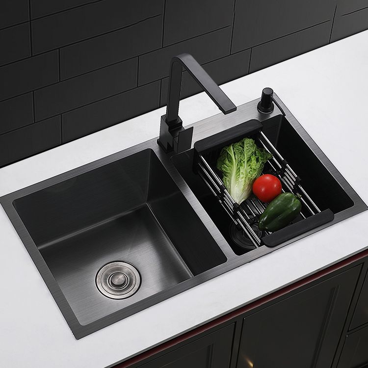 Contemporary Style Double Sink Stainless Steel 2 Holes Sink for Kitchen Clearhalo 'Home Improvement' 'home_improvement' 'home_improvement_kitchen_sinks' 'Kitchen Remodel & Kitchen Fixtures' 'Kitchen Sinks & Faucet Components' 'Kitchen Sinks' 'kitchen_sinks' 1200x1200_e64f725b-c3c0-4558-8d87-ab5ade75c451