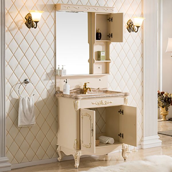 Mirror Vanity White 2 Doors Freestanding PVC Frame Oval Single Sink Bathroom Vanity Clearhalo 'Bathroom Remodel & Bathroom Fixtures' 'Bathroom Vanities' 'bathroom_vanities' 'Home Improvement' 'home_improvement' 'home_improvement_bathroom_vanities' 1200x1200_e65ca686-22d5-4346-a608-5a60e8f74b79
