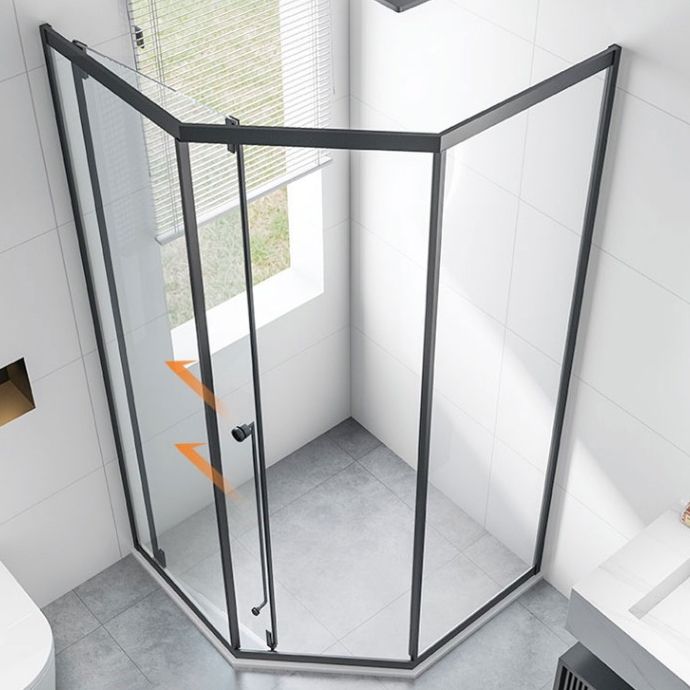 Framed Single Sliding Corner Shower Enclosure with Single Door Handles Clearhalo 'Bathroom Remodel & Bathroom Fixtures' 'Home Improvement' 'home_improvement' 'home_improvement_shower_stalls_enclosures' 'Shower Stalls & Enclosures' 'shower_stalls_enclosures' 'Showers & Bathtubs' 1200x1200_e66f2b58-386f-4b1b-8a83-7a167d8b49a4