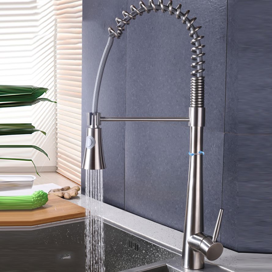 Contemporary Kitchen Faucet Pull down Sprayer Standard Bar Faucet in Silver Clearhalo 'Home Improvement' 'home_improvement' 'home_improvement_kitchen_faucets' 'Kitchen Faucets' 'Kitchen Remodel & Kitchen Fixtures' 'Kitchen Sinks & Faucet Components' 'kitchen_faucets' 1200x1200_e6c98761-3fee-44a0-8cbd-353a75c8f5bb