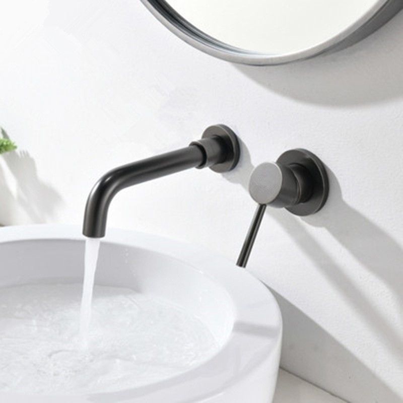 Bathroom Faucet Scratch Resistant 2 Holes Wall Mount Lever Handle Low Arc Sink Faucet Clearhalo 'Bathroom Remodel & Bathroom Fixtures' 'Bathroom Sink Faucets' 'Bathroom Sinks & Faucet Components' 'bathroom_sink_faucets' 'Home Improvement' 'home_improvement' 'home_improvement_bathroom_sink_faucets' 1200x1200_e6e89b77-93ff-4c92-b763-7a7ad93f2af4