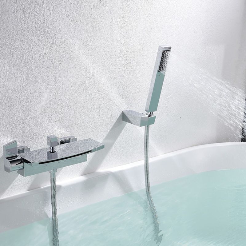 Modern Tub Faucet Copper Wall Mounted with Hose Bathroom Faucet - Clearhalo