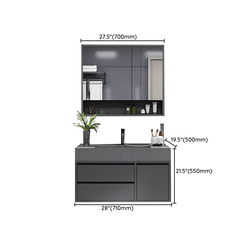 Grey Single Sink Vanity Wood Frame Mirror Rectangular Glam Faucet Vanity with 2 Drawers Clearhalo 'Bathroom Remodel & Bathroom Fixtures' 'Bathroom Vanities' 'bathroom_vanities' 'Home Improvement' 'home_improvement' 'home_improvement_bathroom_vanities' 1200x1200_e6fb4f0d-dcb1-4f8d-8668-a7bd692bcf4b