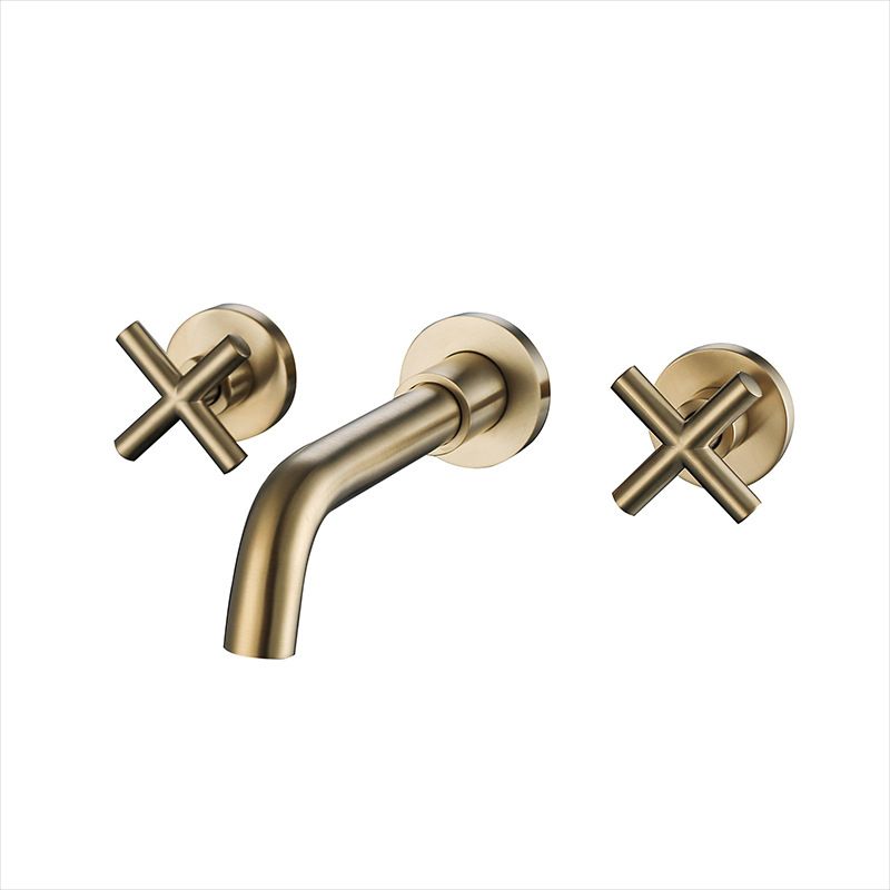 Glam Centerset Faucet Brass Cross Handles 3 Holes Wall Mounted Bathroom Faucet Clearhalo 'Bathroom Remodel & Bathroom Fixtures' 'Bathroom Sink Faucets' 'Bathroom Sinks & Faucet Components' 'bathroom_sink_faucets' 'Home Improvement' 'home_improvement' 'home_improvement_bathroom_sink_faucets' 1200x1200_e703b826-5c3b-49f9-8588-28b982f4b95b