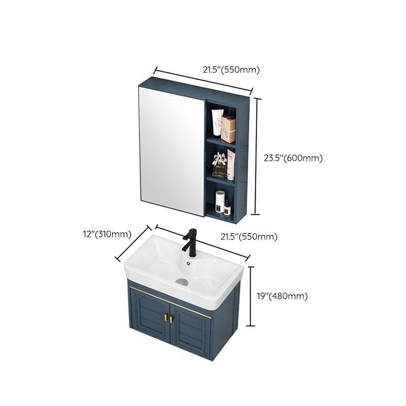 Wall Mounted Vanity Mirror Metal Frame 2 Doors Rectangular Single Sink Bath Vanity Clearhalo 'Bathroom Remodel & Bathroom Fixtures' 'Bathroom Vanities' 'bathroom_vanities' 'Home Improvement' 'home_improvement' 'home_improvement_bathroom_vanities' 1200x1200_e74d9b39-8087-47cf-8225-74171fc5ebe6