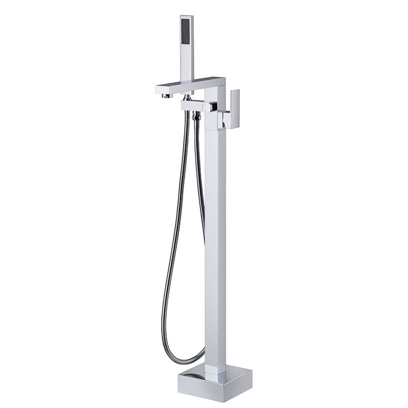 Bathroom Freestanding Tub Filler Floor Mounted One Handle Fixed Faucet with Hose Clearhalo 'Bathroom Remodel & Bathroom Fixtures' 'Bathtub Faucets' 'bathtub_faucets' 'Home Improvement' 'home_improvement' 'home_improvement_bathtub_faucets' 1200x1200_e75da56b-90c0-4e82-85a8-888c9aa76bcf