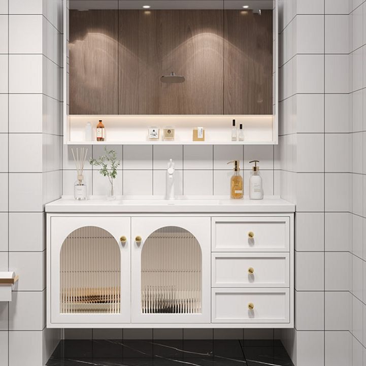 Glam Sink Vanity Single White Rectangular Ceramic Top Bathroom Vanity Clearhalo 'Bathroom Remodel & Bathroom Fixtures' 'Bathroom Vanities' 'bathroom_vanities' 'Home Improvement' 'home_improvement' 'home_improvement_bathroom_vanities' 1200x1200_e7e4b201-1e56-4892-9d20-401a9573a9b2