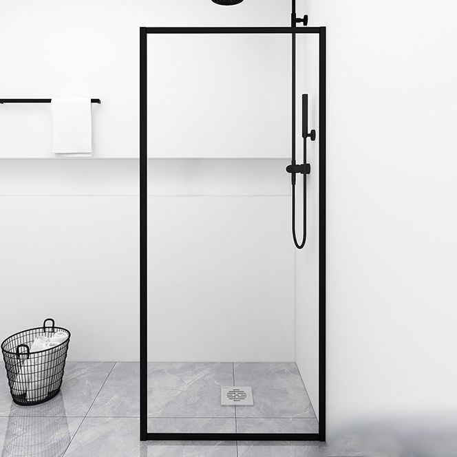 Fixed Black Shower Screen Full Frame Half Partition Shower Door Clearhalo 'Bathroom Remodel & Bathroom Fixtures' 'Home Improvement' 'home_improvement' 'home_improvement_shower_tub_doors' 'Shower and Tub Doors' 'shower_tub_doors' 'Showers & Bathtubs' 1200x1200_e7f74658-e719-4f89-ade6-b189649455bc