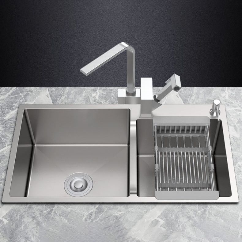 Stainless Steel 2 Holes Sink Contemporary Kitchen Sink with Basket Strainer Clearhalo 'Home Improvement' 'home_improvement' 'home_improvement_kitchen_sinks' 'Kitchen Remodel & Kitchen Fixtures' 'Kitchen Sinks & Faucet Components' 'Kitchen Sinks' 'kitchen_sinks' 1200x1200_e8182c42-0253-4f0a-ab3e-3efd554e3662