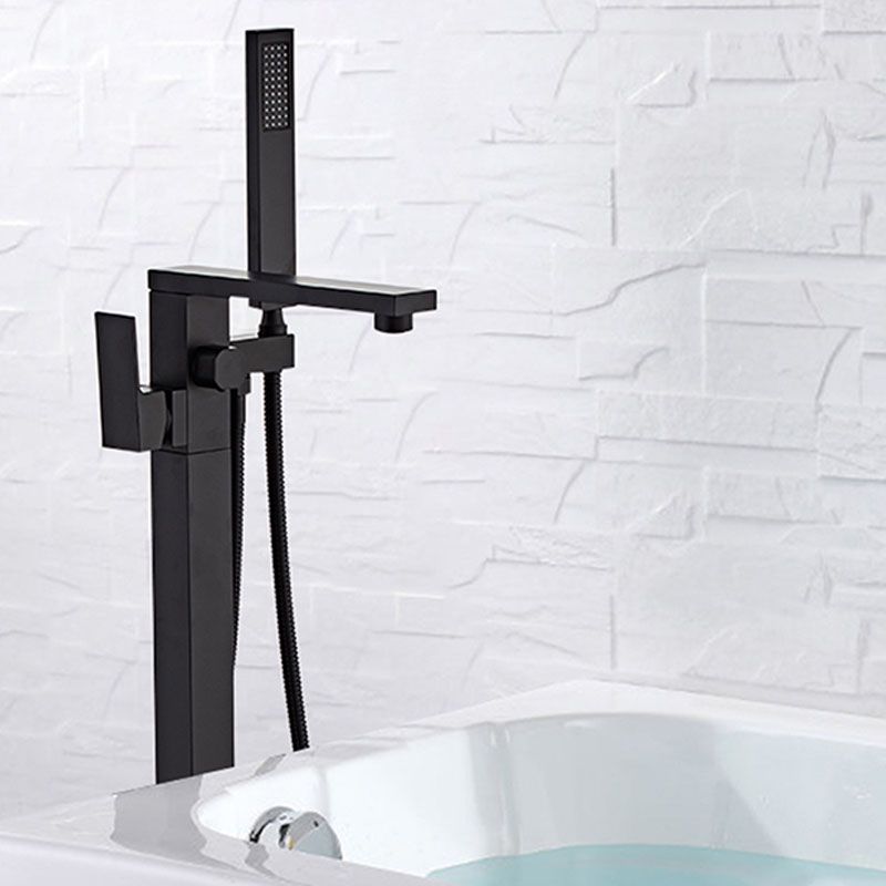 Modern Free Standing Faucet Rod Handle Handheld Shower Head Bathtub Faucet Clearhalo 'Bathroom Remodel & Bathroom Fixtures' 'Bathtub Faucets' 'bathtub_faucets' 'Home Improvement' 'home_improvement' 'home_improvement_bathtub_faucets' 1200x1200_e828928f-4cb4-4dc8-b775-cc456bf5afeb